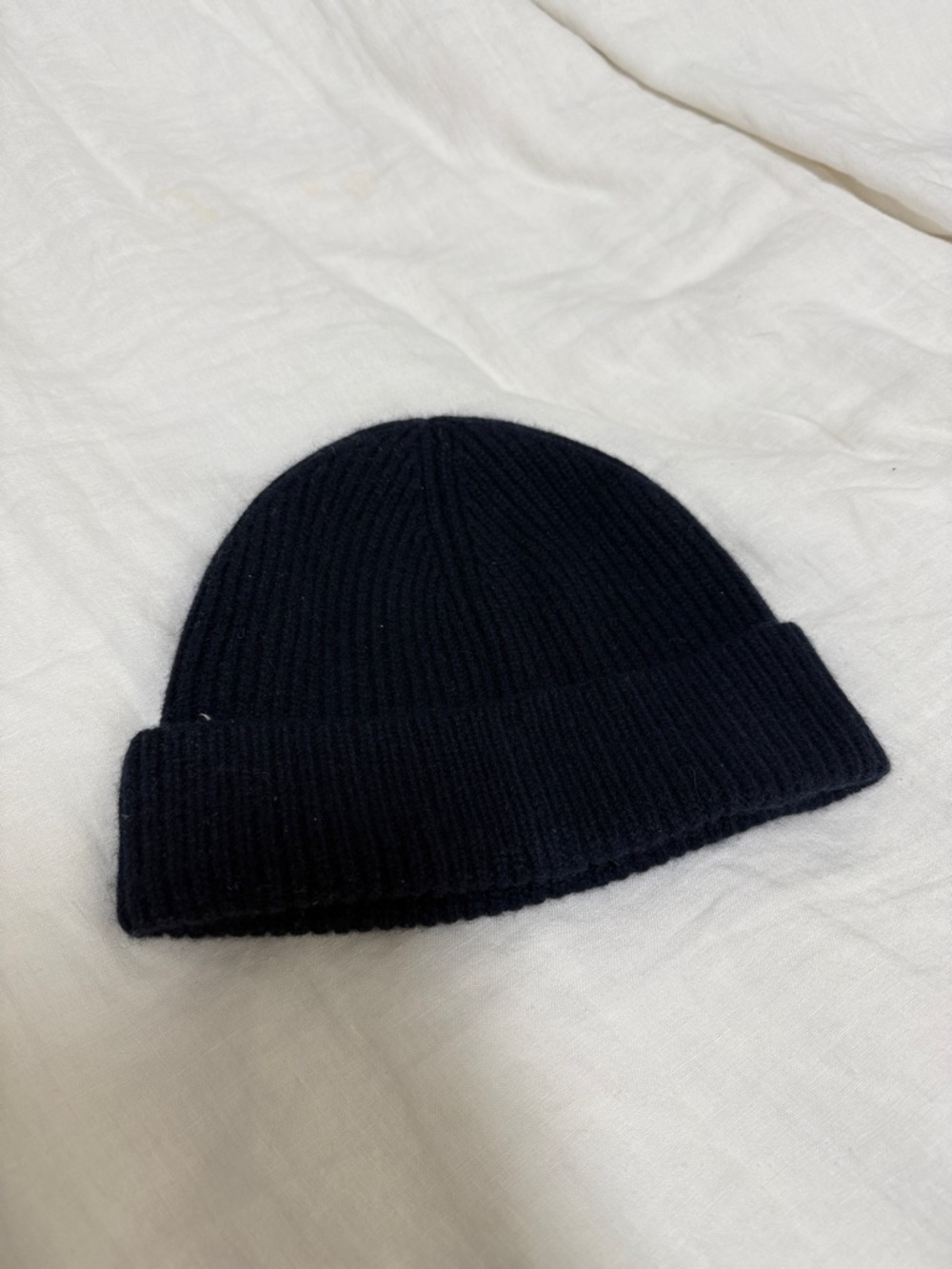 100% Cashmere JCrew Men's Ribbed Knit Beanie Hat - navy